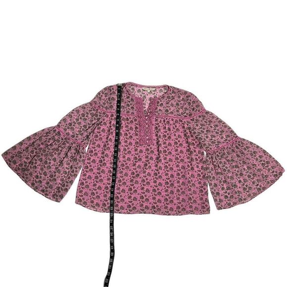 Rebecca Minkoff Paisley XSmall Bell Sleeve Blouse Pink Women’s Floral - Picture 8 of 13